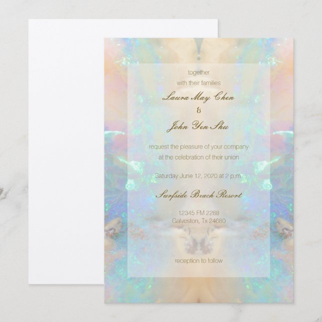 Gemstone Opal Crystal Marble Wedding Invitation (Front/Back)