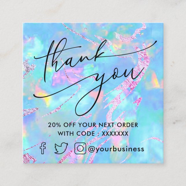 gemstone pastel blue opal thank you  square business card (Front)