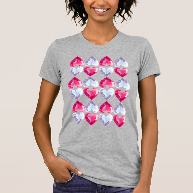 Gemstone Pattern Pretty Hearts T-Shirt (Front)