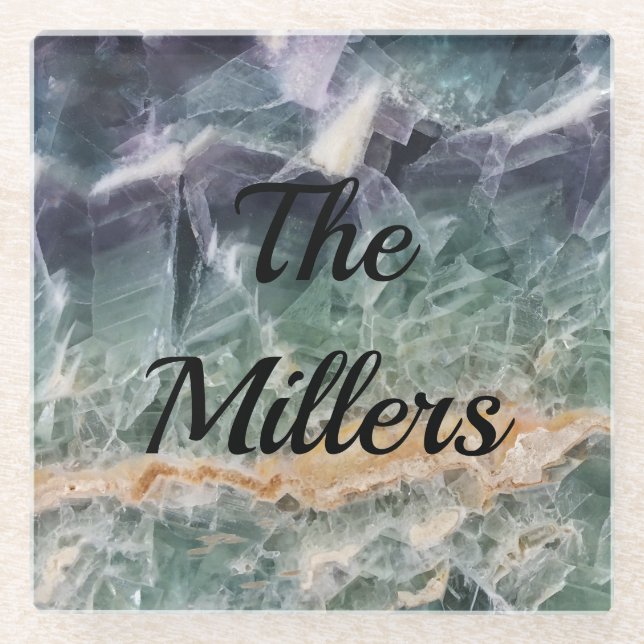 Gemstone Photo Beautiful Fluorite Marbled Gem Glass Coaster (Front)