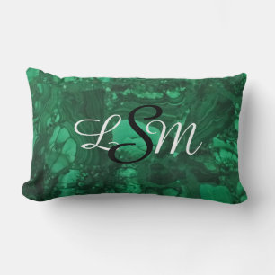 Gemstone Photo Bright Green Swirls Monogram Lumbar Cushion