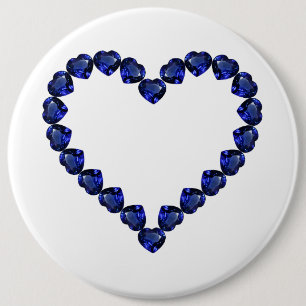 Gemstone Sapphire Blue Heart 6 Cm Round Badge