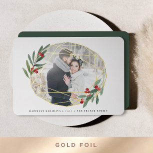 Gemstone   Single Photo Geometric Foil Holiday Card