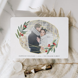 Gemstone Single Photo Geometric Foil Holiday Card