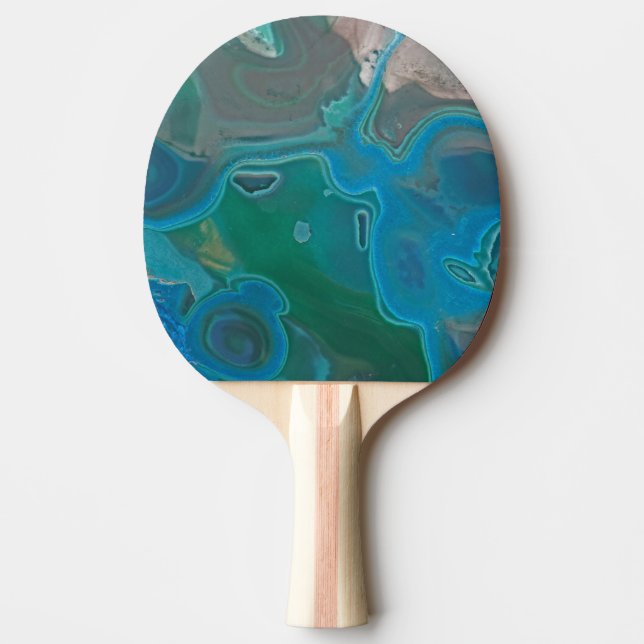Gemstone Swirled Blue Green Marble Abstract Ping Pong Paddle (Front)