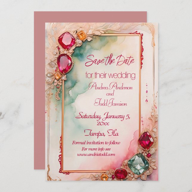 Gemstone wedding  save the date (Front/Back)