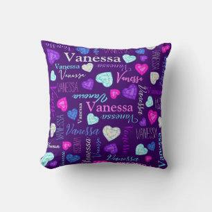 Gemstones hearts custom name colorful Vanessa  Cushion