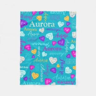 Gemstones hearts custom name colourful Aurora Fleece Blanket