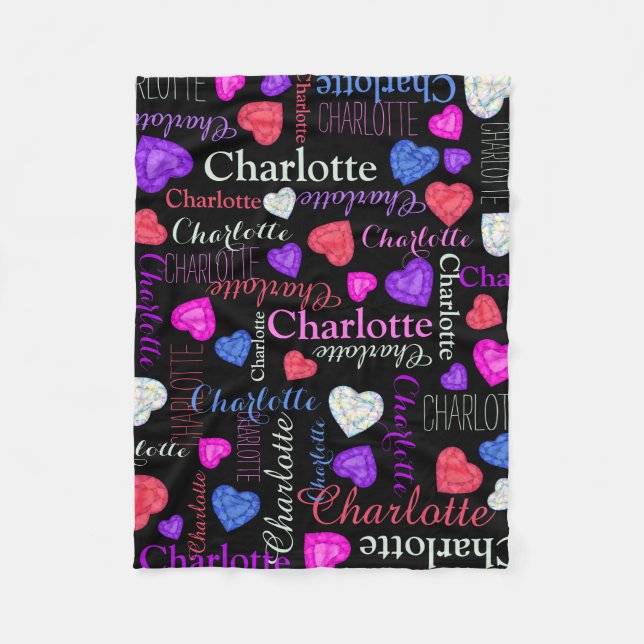Gemstones hearts custom name colourful Charlotte Fleece Blanket (Front)