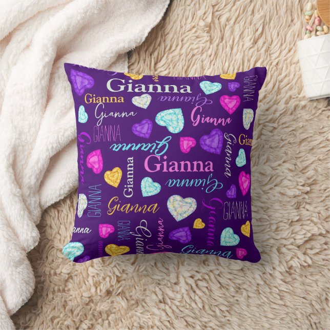 Gemstones hearts custom name colourful Gianna Cushion (Blanket)