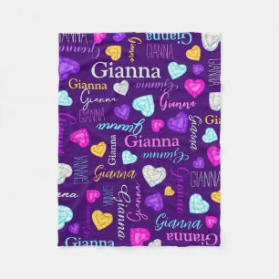 Gemstones hearts custom name colourful Gianna Fleece Blanket
