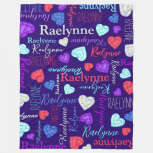 Gemstones hearts custom name colourful Raelynne Fleece Blanket