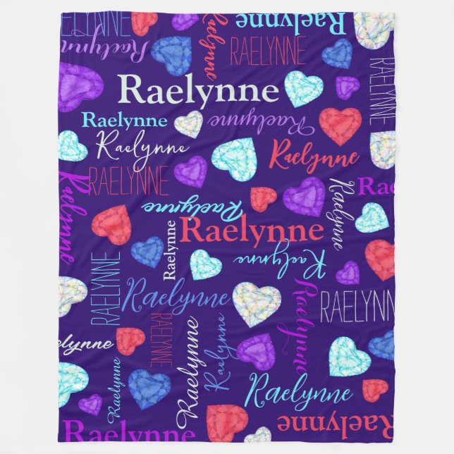 Gemstones hearts custom name colourful Raelynne Fleece Blanket (Front)