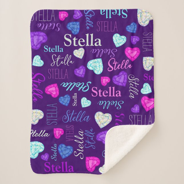 Gemstones hearts custom name colourful Stella Sherpa Blanket (Front)