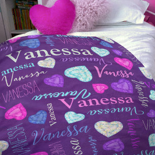Gemstones hearts custom name colourful Vanessa Fleece Blanket