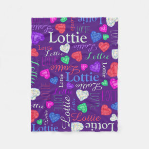 Gemstones hearts custom name lottie colourful fleece blanket