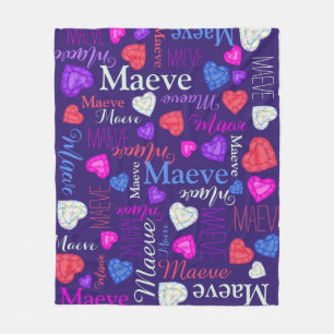 Gemstones hearts custom name Maeve pink blue Fleece Blanket