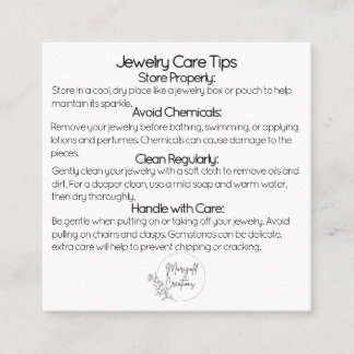Gemstones Jewellery Care Tips Square Business Card