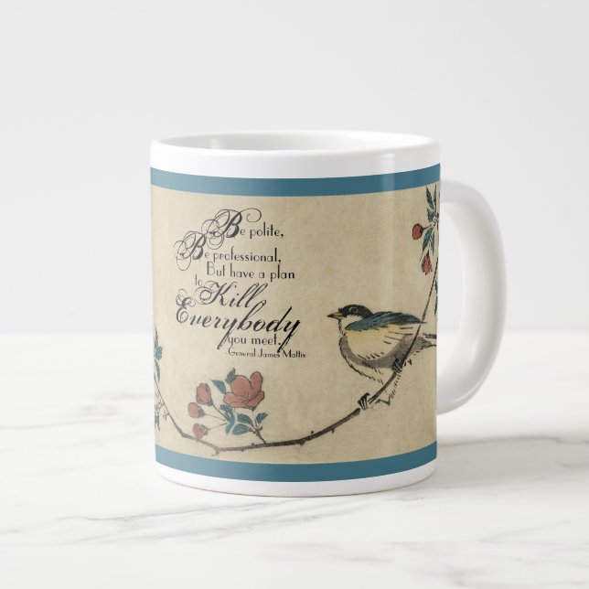 Gen. James Mattis Quote on Floral Background Large Coffee Mug (Front Right)