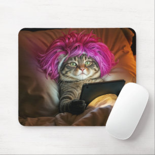 Gen Z Cat Staring an Electronic Tablet In Bed Mouse Pad