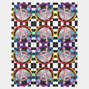 Gender Anarchy Symbol, Emblem on Chequerboard Fleece Blanket