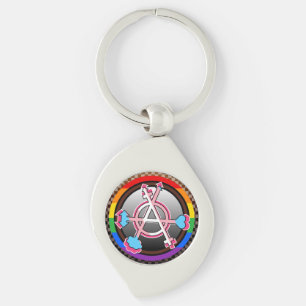 Gender Anarchy Symbol, Emblem on Dark Chequerboard Key Ring