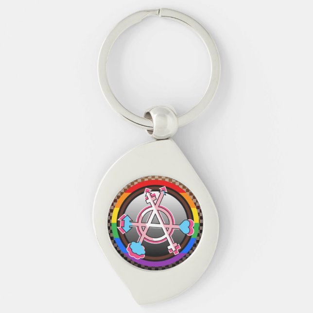 Gender Anarchy Symbol, Emblem on Dark Chequerboard Key Ring (Front)