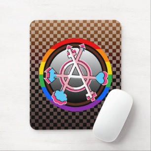 Gender Anarchy Symbol, Emblem on Dark Chequerboard Mouse Pad