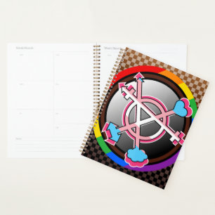 Gender Anarchy Symbol, Emblem on Dark Chequerboard Planner