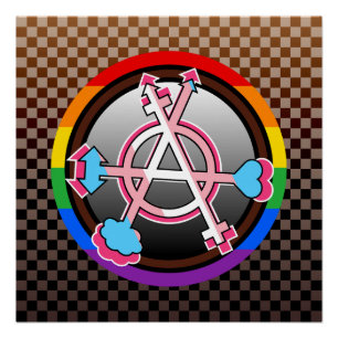 Gender Anarchy Symbol, Emblem on Dark Chequerboard Poster