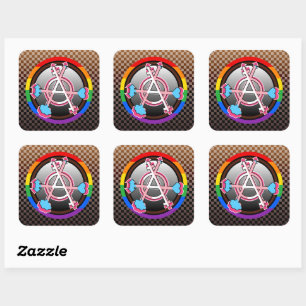 Gender Anarchy Symbol, Emblem on Dark Chequerboard Square Sticker