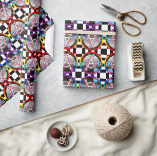 Gender Anarchy Symbol, Emblem on Dark Chequerboard Wrapping Paper