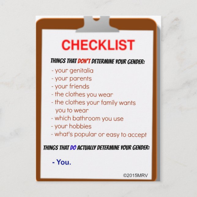 Gender Checklist Postcard (Front)