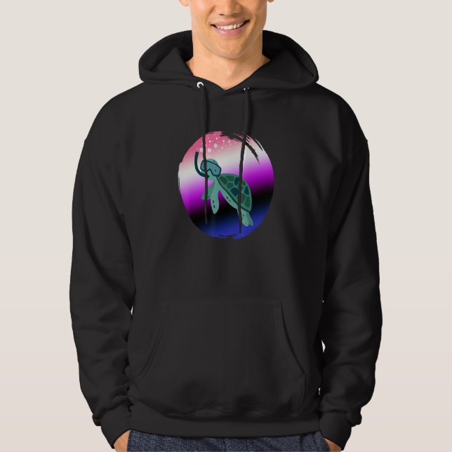Gender Fluid Flag Turtle Sunglasses LGBT Genderflu Hoodie (Front)