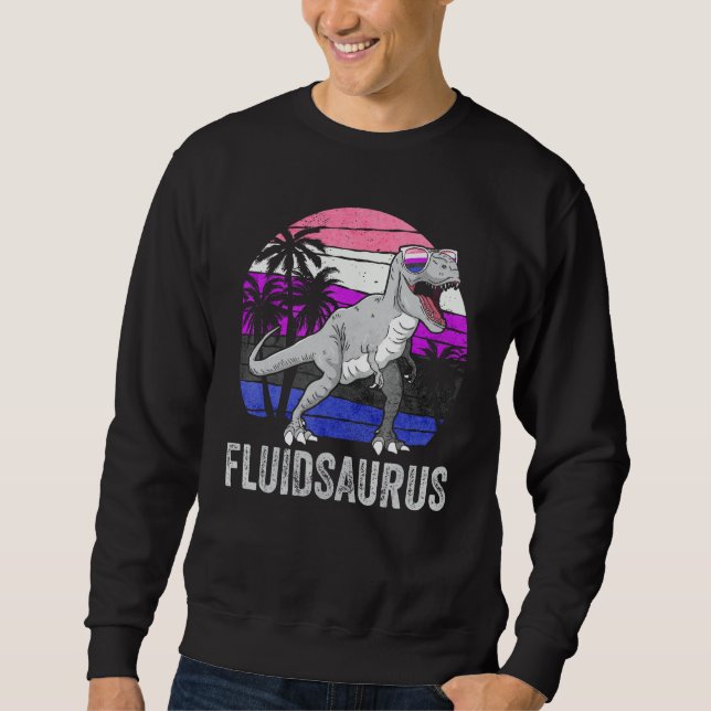 Gender Fluid Pride Flag Dinosaur Trex LGBTQ Fluids Sweatshirt (Front)