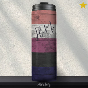 Gender Fluid Pride Flag LGBT Wood Grain Initials Thermal Tumbler