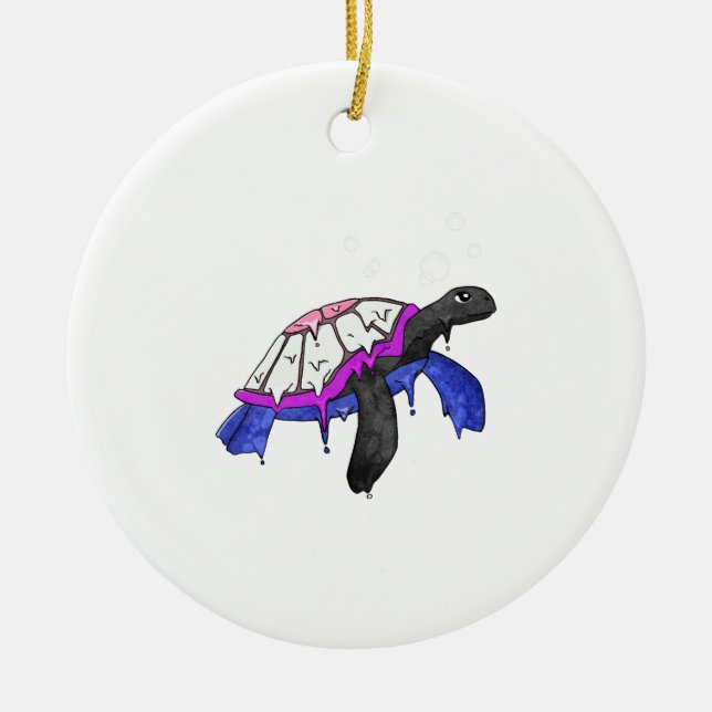 Gender Fluid Pride Flag Sea Turtle Subtle LGBTQ Ceramic Ornament (Front)