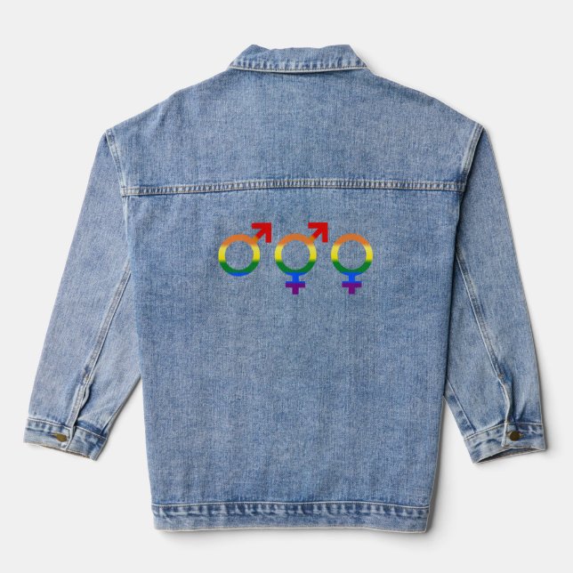 Gender Identity Rainbow Heart Women's Denim Jacket (Back)