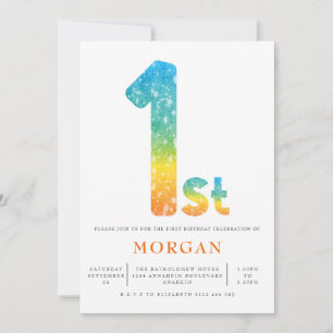 Gender Neutral 1st Birthday Orange Yellow Blue Invitation