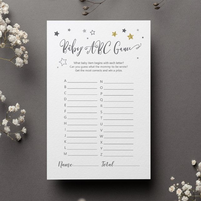 Gender Neutral ABC Baby Shower Game Grey Gold Star (Creator Uploaded)