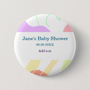 Gender neutral abstract shapes baby shower name 6 cm round badge