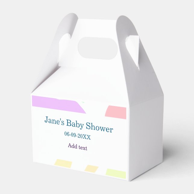 Gender neutral abstract shapes baby shower name favour box (Front Side)