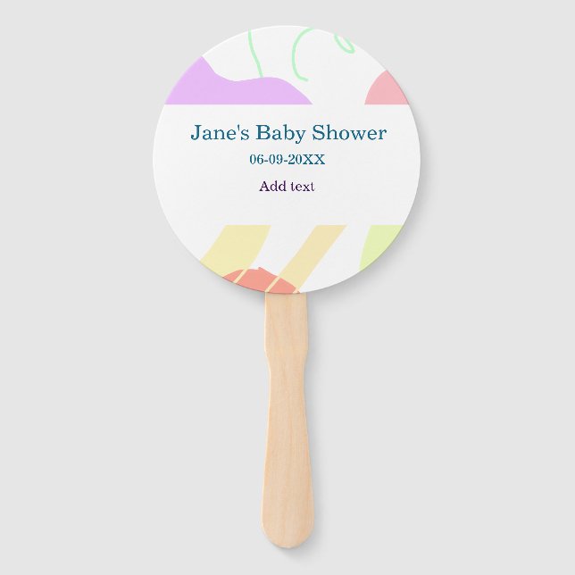 Gender neutral abstract shapes baby shower name hand fan (Front)