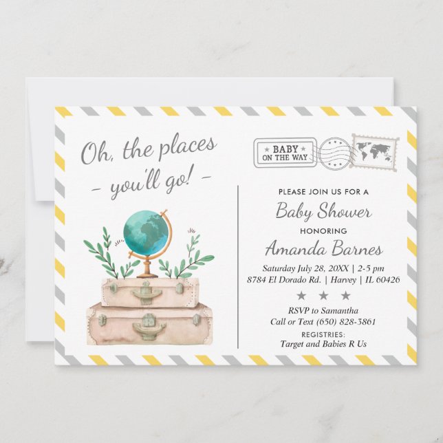 Gender Neutral Adventure World Travel Baby Shower Invitation (Front)