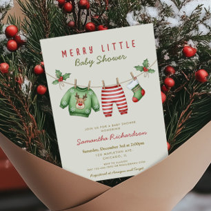 Gender neutral baby clothes Merry Little Christmas Invitation