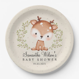 Gender neutral Baby Fawn Little Deer Baby Shower Paper Plate