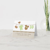 Gender Neutral Baby Laundry Thank You Card (brown)