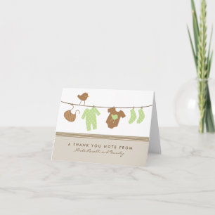 Gender Neutral Baby Laundry Thank You Card (brown)