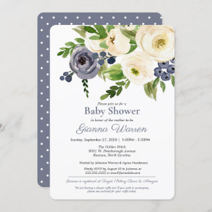 Gender Neutral Baby Shower Blue & Cream Floral Invitation