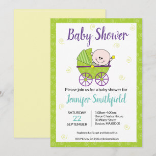 Gender Neutral Baby Shower Carriage Invitation